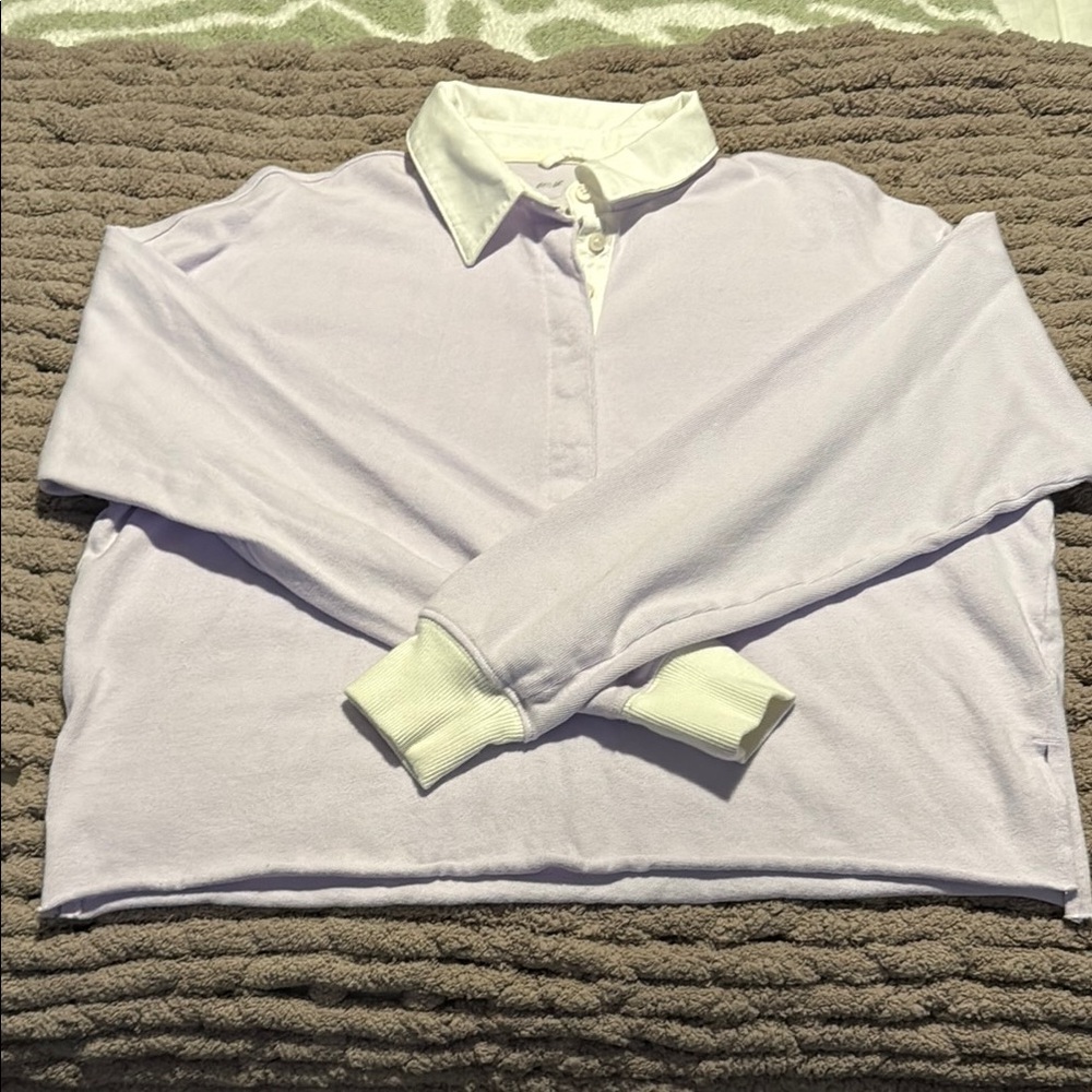 Aerie Lavender Collared Cropped Tee
